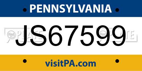 JS67599 Pennsylvania License Plate