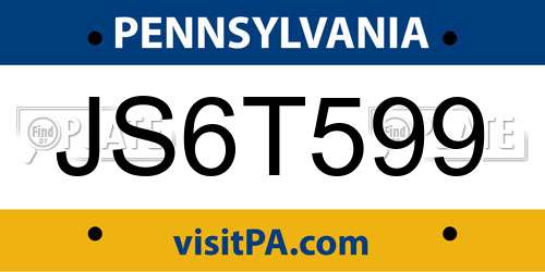 JS6T599 Pennsylvania License Plate