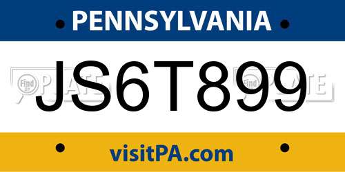 JS6T899 Pennsylvania License Plate