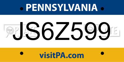 JS6Z599 Pennsylvania License Plate