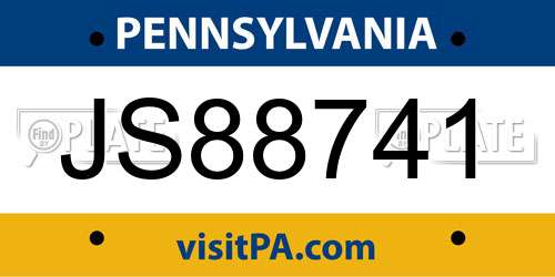 JS88741 Pennsylvania License Plate