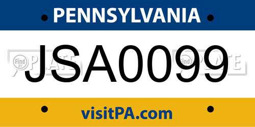 JSA0099 Pennsylvania License Plate