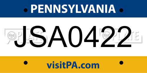 JSA0422 Pennsylvania License Plate