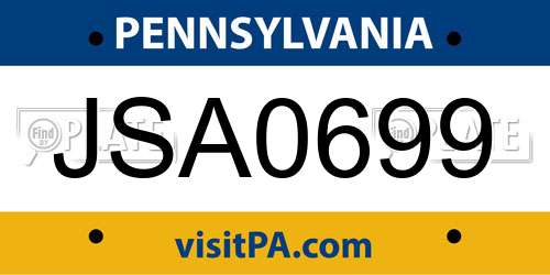 JSA0699 Pennsylvania License Plate