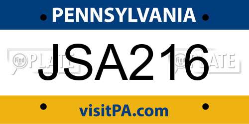 JSA216 Pennsylvania License Plate