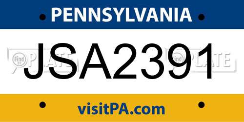JSA2391 Pennsylvania License Plate