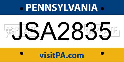 JSA2835 Pennsylvania License Plate