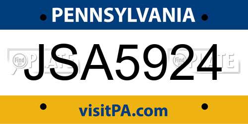 JSA5924 Pennsylvania License Plate