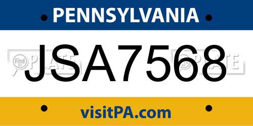 JSA7568 Pennsylvania License Plate