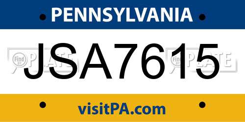 JSA7615 Pennsylvania License Plate