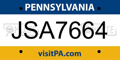 JSA7664 Pennsylvania License Plate