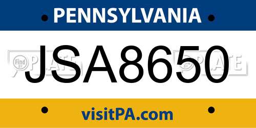 JSA8650 Pennsylvania License Plate