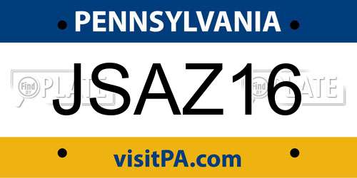 JSAZ16 Pennsylvania License Plate