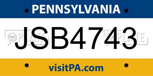 JSB4743 Pennsylvania License Plate