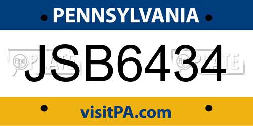 JSB6434 Pennsylvania License Plate