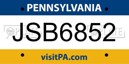 JSB6852 Pennsylvania License Plate