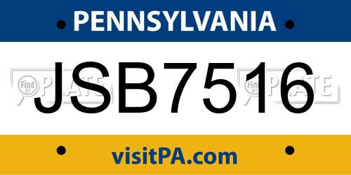 JSB7516 Pennsylvania License Plate