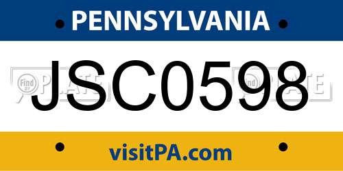 JSC0598 Pennsylvania License Plate