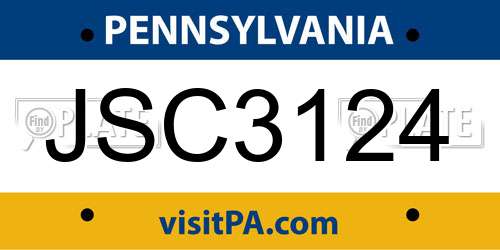 JSC3124 Pennsylvania License Plate