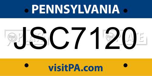 JSC7120 Pennsylvania License Plate