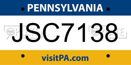 JSC7138 Pennsylvania License Plate