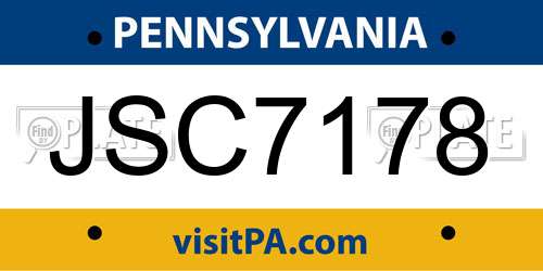 JSC7178 Pennsylvania License Plate