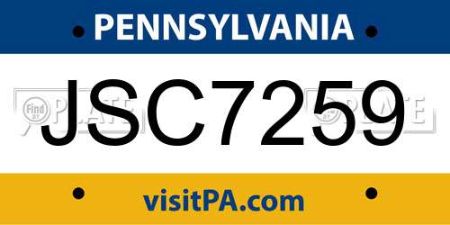 JSC7259 Pennsylvania License Plate