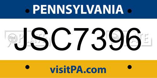 JSC7396 Pennsylvania License Plate