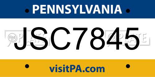 JSC7845 Pennsylvania License Plate