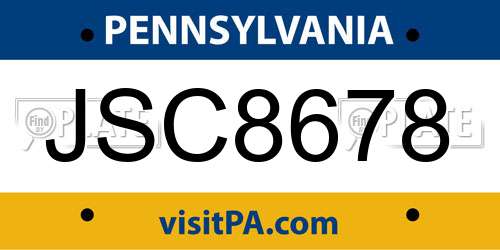 JSC8678 Pennsylvania License Plate