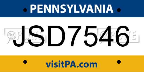 JSD7546 Pennsylvania License Plate