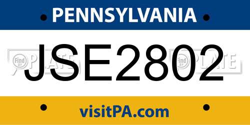 JSE2802 Pennsylvania License Plate