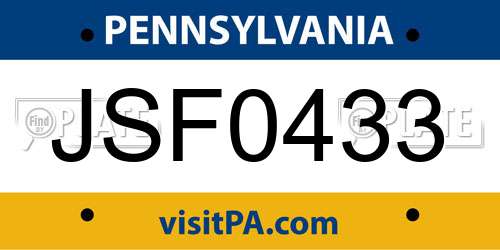 JSF0433 Pennsylvania License Plate