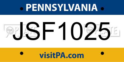 JSF1025 Pennsylvania License Plate