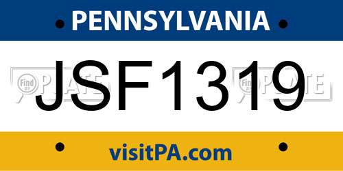JSF1319 Pennsylvania License Plate
