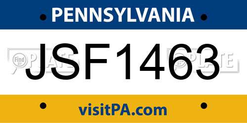 JSF1463 Pennsylvania License Plate