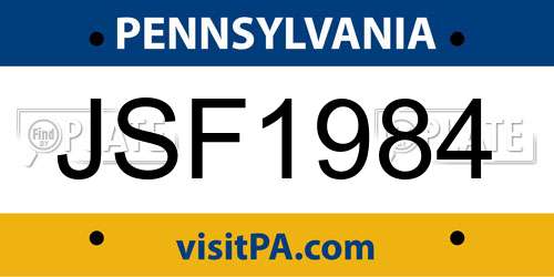 JSF1984 Pennsylvania License Plate