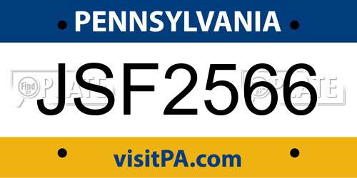 JSF2566 Pennsylvania License Plate