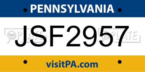 JSF2957 Pennsylvania License Plate