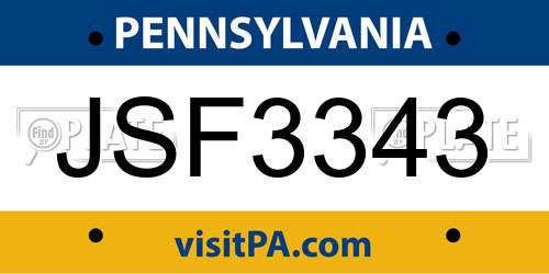 JSF3343 Pennsylvania License Plate