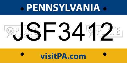 JSF3412 Pennsylvania License Plate