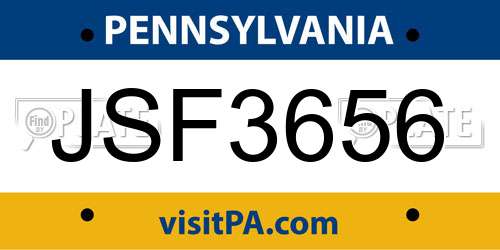 JSF3656 Pennsylvania License Plate
