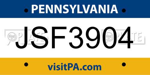 JSF3904 Pennsylvania License Plate