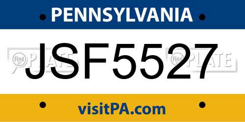 JSF5527 Pennsylvania License Plate