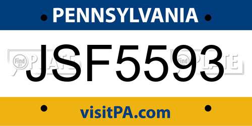 JSF5593 Pennsylvania License Plate