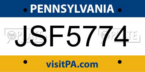 JSF5774 Pennsylvania License Plate