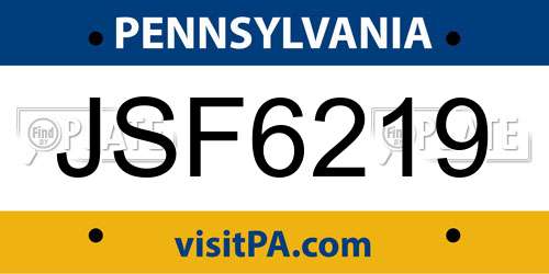 JSF6219 Pennsylvania License Plate