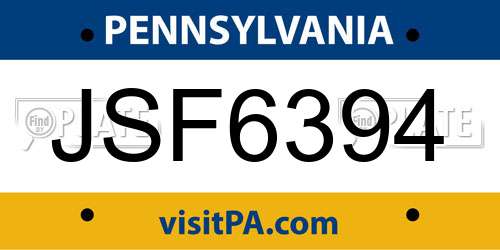 JSF6394 Pennsylvania License Plate
