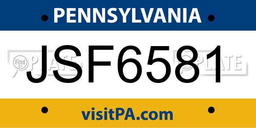 JSF6581 Pennsylvania License Plate