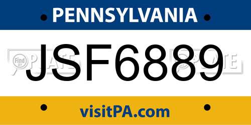 JSF6889 Pennsylvania License Plate